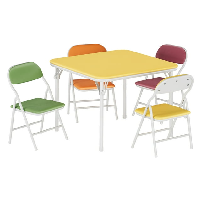 Folding Table and Chairs Set 3pcs/5pcs, PU Cushioned Square Activity Table with Metal Frame, Waterproof Portable Space-Saving for Home Study Daycare Learning Art