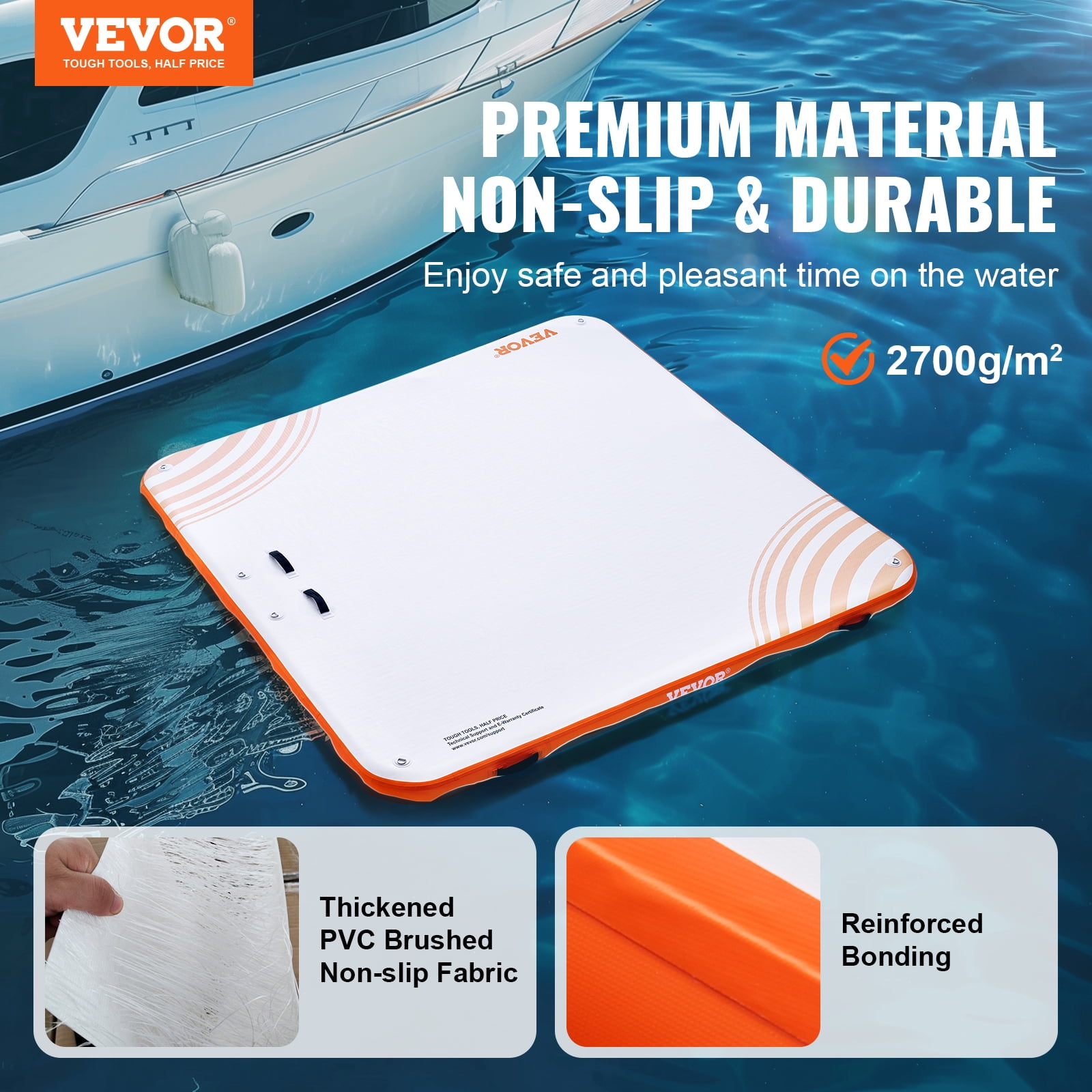 VEVOR Inflatable Floating Dock, 10 x 10FT Inflatable Dock Platform,Non-Slip Water Floating Dock Mat with Portable Carrying Bag&Detachable Ladder,Floating Platform Island Raft for Pool Beach Ocean