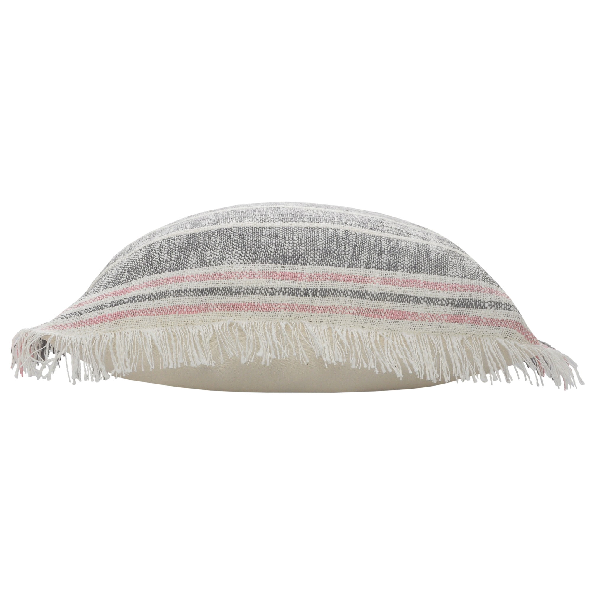 Laddha Home Designs Loomed Striped Cotton Throw Pillow Cover - 20" - Gray and Pink