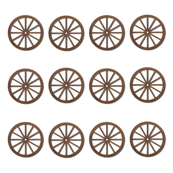 12pcs Rustic Wooden Wagon Wheels Wall Decors Vintage Western Style Hanging Ornament for Living Room Bedroom Bar Farmhouse