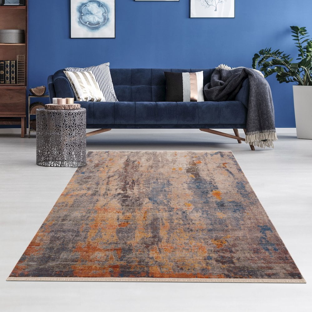 LR Home Holi Durable Performance Area Rug Indoor in Beige/Blue, 7'9" x 10'
