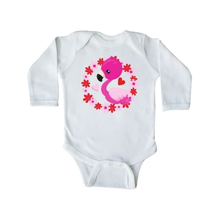 

Inktastic Cute Flamingo Floral Wreath Hearts - Pink Red Gift Baby Girl Long Sleeve Bodysuit