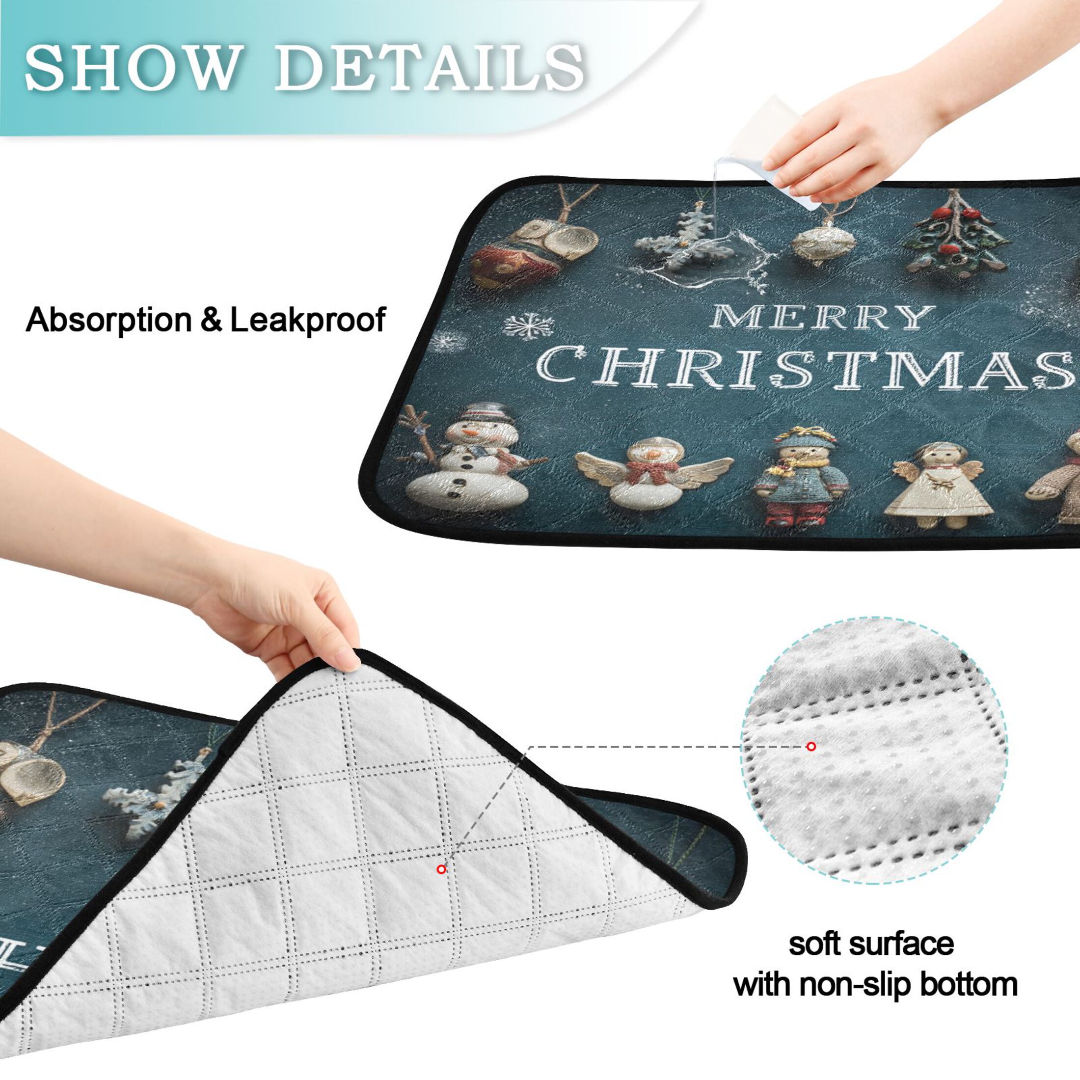 IAUYY Washable Pee Pads for Dogs Smallx3 Absorbent and Leak-Proof Non-Slip Reusable Puppy Pee Pads for Dogs Applicable to Playpen Potty Crate Christmas Scene