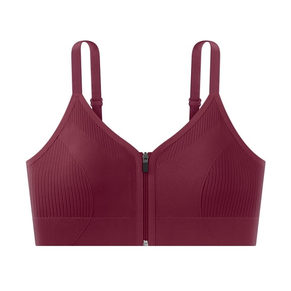 Nfurl Womens Zipper Front Closure Sports Bras Removable Pads Adjustable Strap Wireless Workout Bra High Impact Running Gym Yoga Bras Red,Free Size