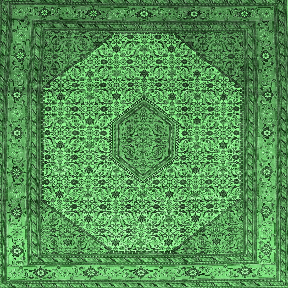 Ahgly Company Indoor Square Medallion Emerald Green Traditional Area ...