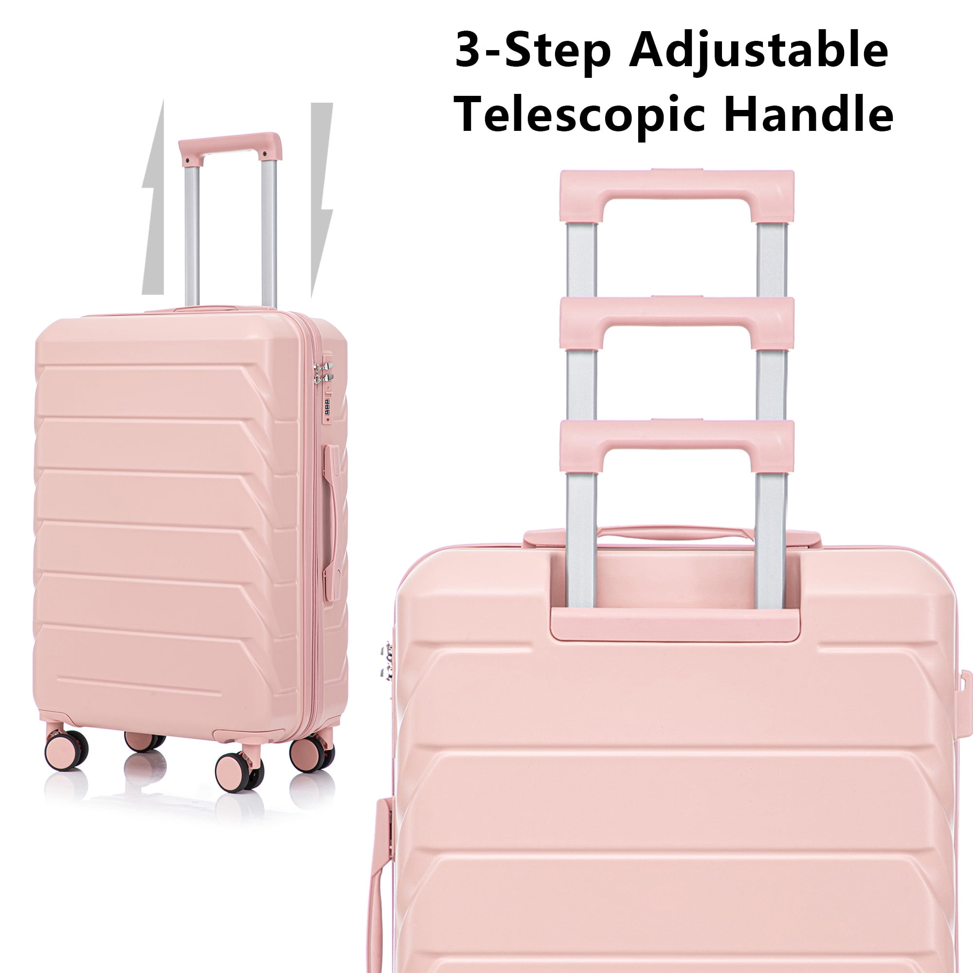 Alvantor 3Pcs Luggage Set, ABS Hardside Spinner Suitcase with Combination Lock, 20/24/28 Inch, Pink