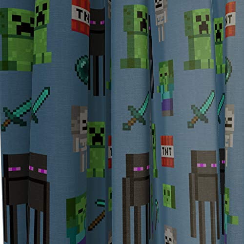 "Jay Franco Blue Microfiber Minecraft Monster Hunters Bedroom Curtains, 42\""Wx84\""L - 4 Piece Set"