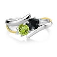 thumbnail image 2 of Gem Stone King 1.26 Ct Round Black Sapphire Green Peridot 925 Silver and 10K Yellow Gold Ring (Size 6), 2 of 5