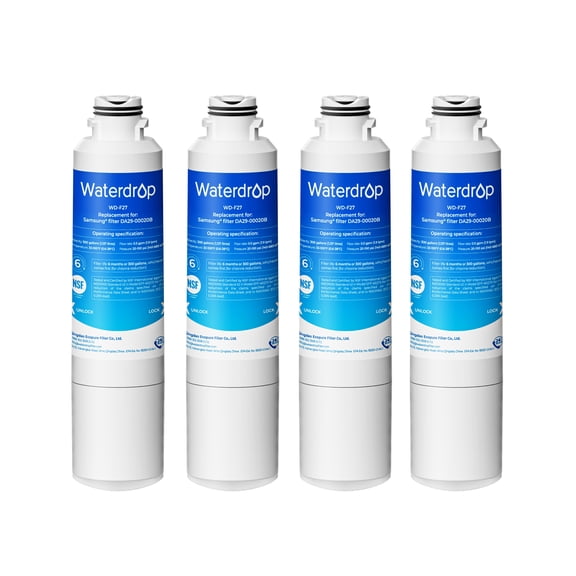 Waterdrop F27 Refrigerator Water Filter Replacement for Samsung®DA29-00020B HAF-CIN/EXP, HAF-CINRF28HMEDBSR, RF263BEAESR, RS25J500DSR, RF263TEAESG, HDX FMS-2, DA97-08006A-1，4 Filter