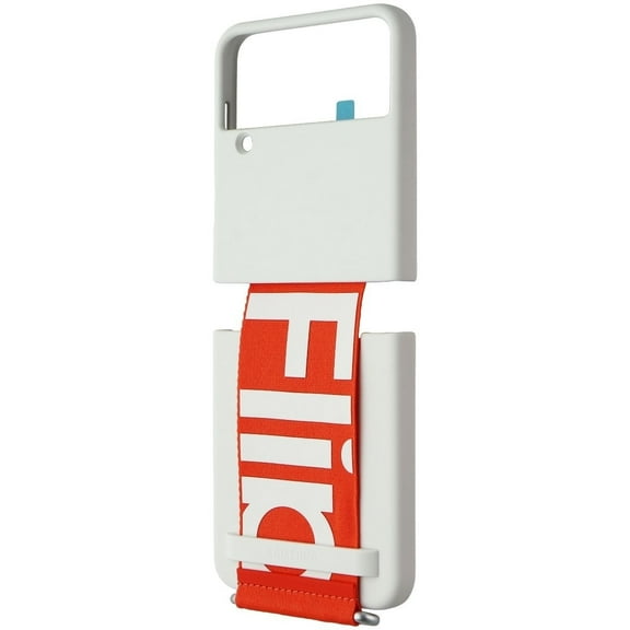 Open Box SAMSUNG Silicone Cover with Strap for Samsung Galaxy Z Flip4 - White / Orange