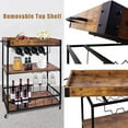 thumbnail image 3 of Wine Serving Bar Cart 3 Tiers Large Home Trolley Rolling Wine Rack with Wheels Mobile Kitchen Serving Cart,Industrial Vintage Style Wood Metal Serving Trolley Glass Holder Bar Cabinet, 3 of 9