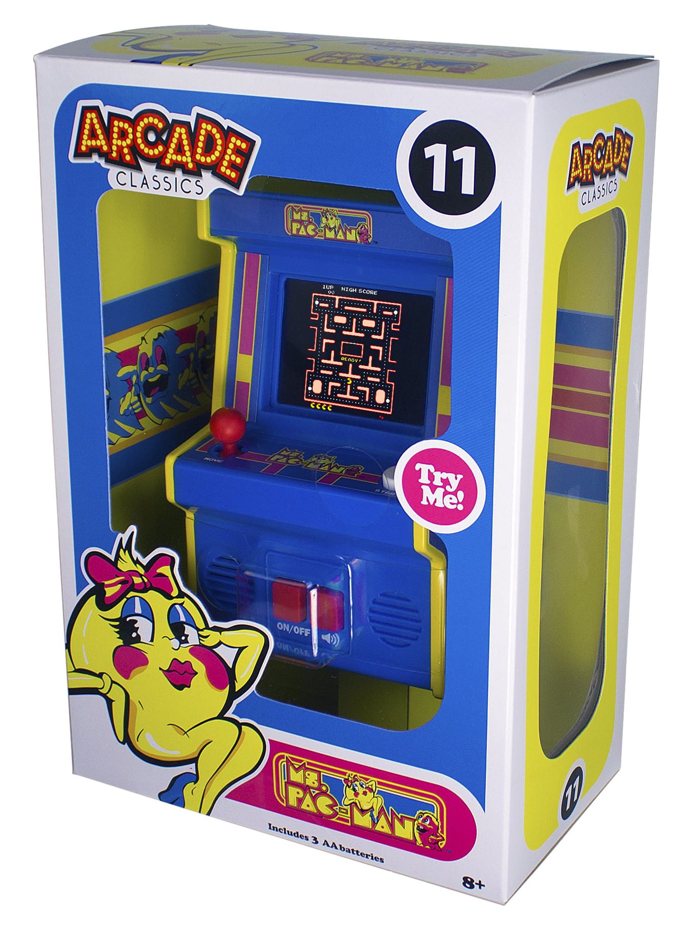 Basic Fun! Arcade Classics Ms. Pac-Man Mini Arcade Game, Brightly Colored Screen