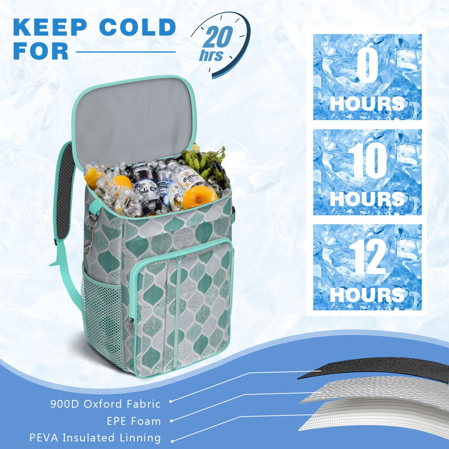 Travel Cooler Bag - Boho Bohemia Pioneer Flower Geometric Line Art Camping Beer Cooler Backpack with Bottle Opener- Waterproof Insulated Picnic Backpacks - Cooler Bag for Beach