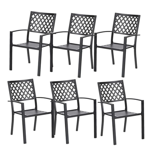 Sophia & William Outdoor Patio Metal Dining Chairs Iron Stackabe Chair with Armrest Set of 6, Black
