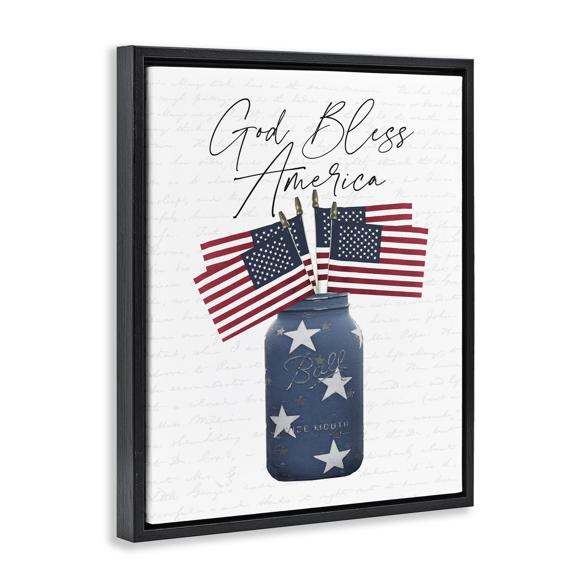 Stupell Industries Patriotic Flag Jars Religious Painting Black Floater Framed Canvas Art Print Wall Art, 17 x 21