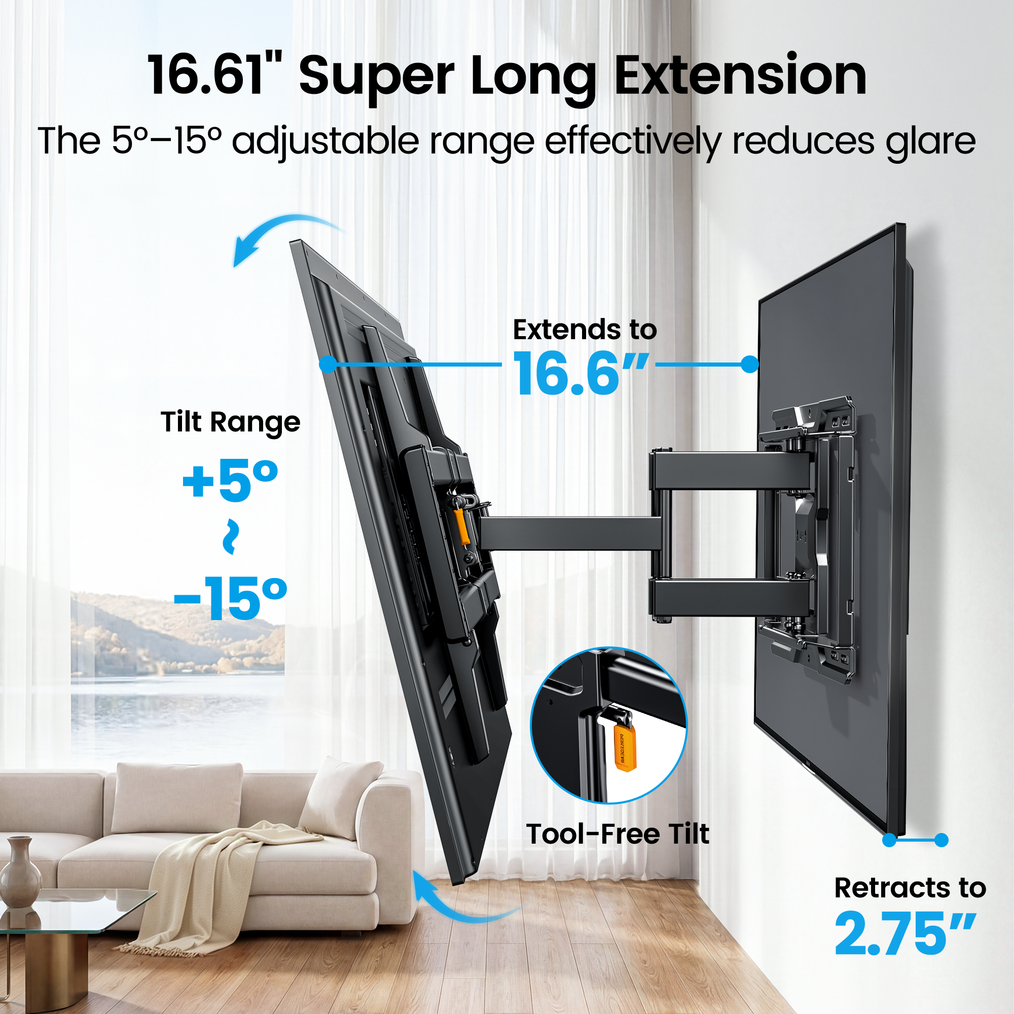 MountFTV Full Motion TV Wall Mount, 42-92 inch, 132 lbs photo 4