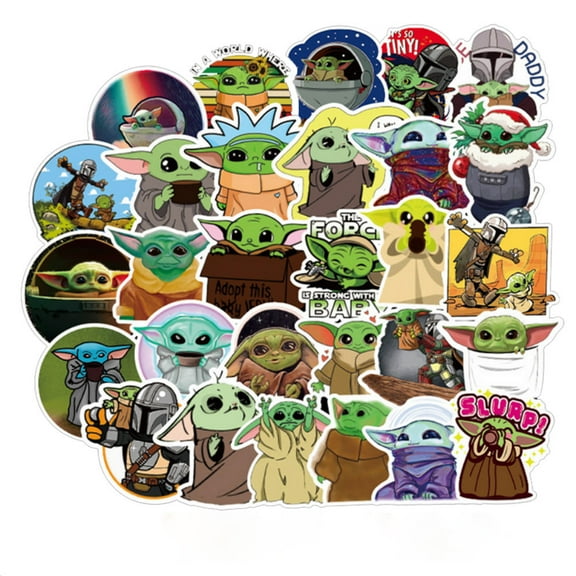 50 Pieces Mandalorian Baby Yoda Vinyl Stickers for Car Laptop Luggage Suitcase Bicycle Book Refrigerator Window Pencil Case Water Bottle Cartoon PVC Sticker