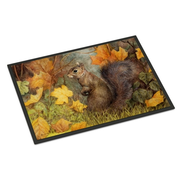 Grey Squirrel in Fall Leaves Doormat 24x36