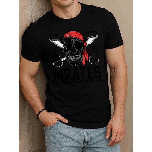 Greenink Pirates Caribbean Skull Tee men comfort colors tshirt black gifts top Daily and weekend wear Casual sportswear Funny Unisex Shirt Graphic Tee tshirts
