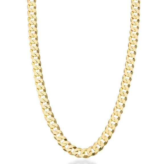 Miabella Solid 18K Gold Over Sterling Silver Italian 7mm Diamond-Cut Cuban Link Curb Chain Necklace for Men Women (Length 18 Inches (Small))