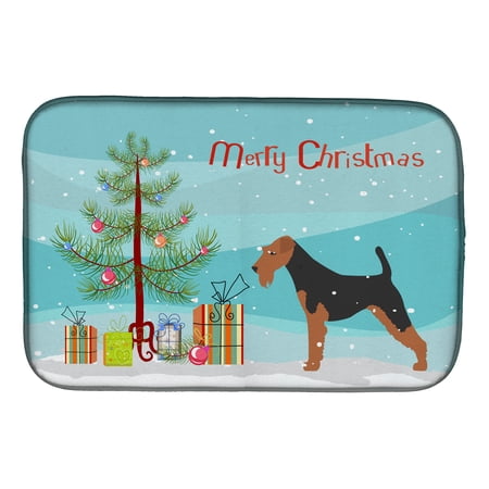Welsh Terrier Merry Christmas Tree Dish Drying Mat