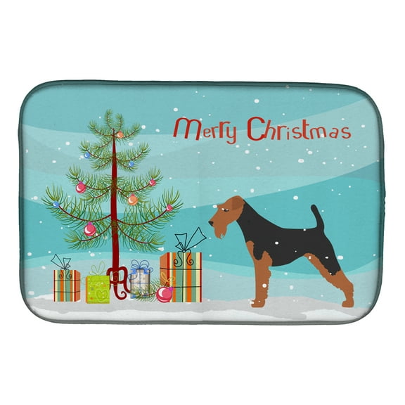 Welsh Terrier Merry Christmas Tree Dish Drying Mat