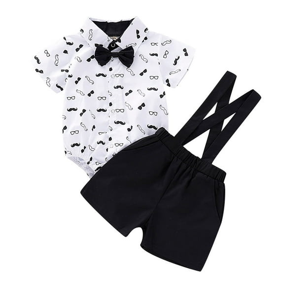Fashion Kids Outfits for Toddler Baby Boys Gentleman Beard Romper Suspenders Strap Shorts Set Outfits