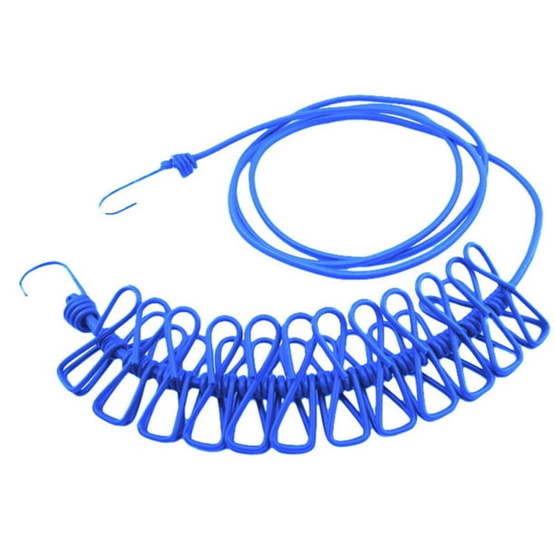 Tendedero portátil para viajes al aire libre, resistente al viento, con 12 pinzas (azul)