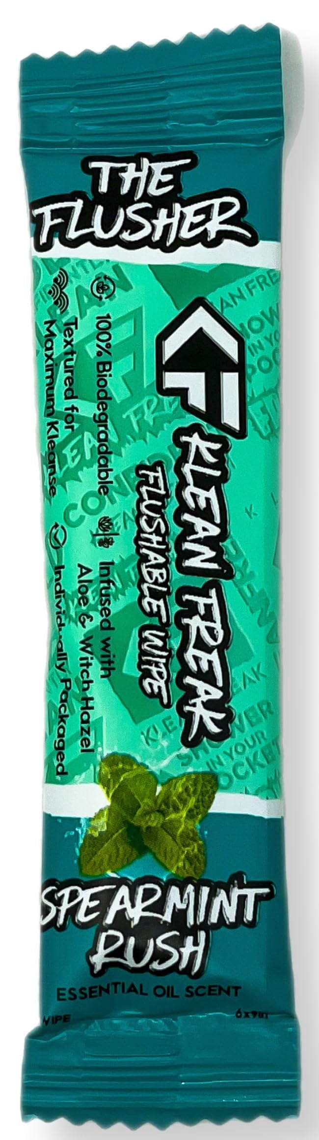 THE KLEAN FREAK FLUSHER - 100 Pack FLUSHABLE WIPES Flushable Wipes For Adults & Kids Unscented/Scented - 100% BIODEGRADABLE Individual Wrapped Travel WET Wipe for Toilet - Spearmint Rush