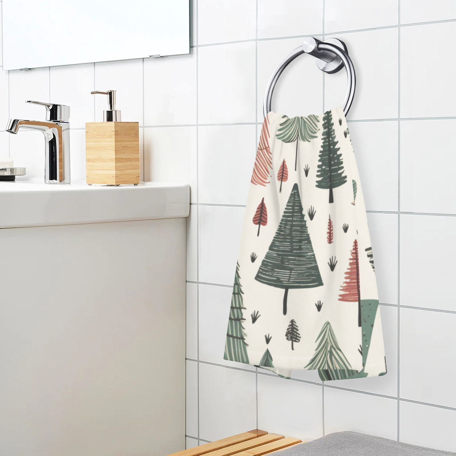 Christmas Trees Hand Towels Cotton Bath Towels Large Face Towels Absorbent for Bathroom 2 Packs