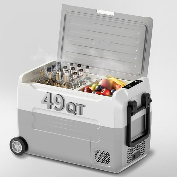 TABU 49QT(45L) Electric Cooler,12V Portable Car Refrigerator with Dual Zone,Independent Temperature Control,Grey&White