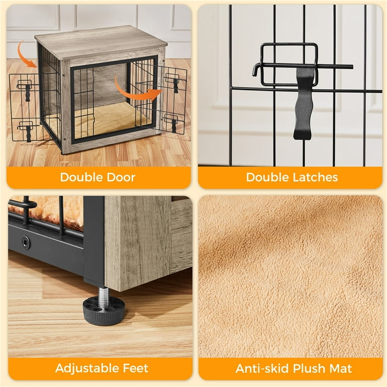 Alden Design 27.5"W Dog Crate Furniture with Anti Skid Plush Mat, Gray