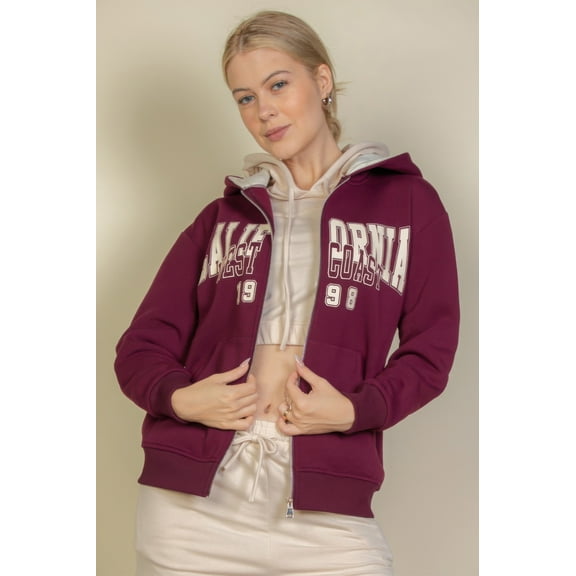 Graphic Drop Shoulder Zipper Up Hoodie