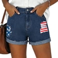 thumbnail image 4 of CALAFEBILA Womens Jean Shorts Denim Mid Rise Womens Shorts Blue Distressed Ripped with Pockets Independence Day American Flag Graphic Casual 4th of July Shorts, 4 of 6