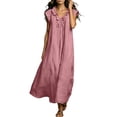 thumbnail image 6 of Dxzfnsa Summer Dresses for Women 2026 Casual Dresses V Neck Puff Sleeve Empire Waist A-Line Maxi Dress S-2XL, 6 of 9