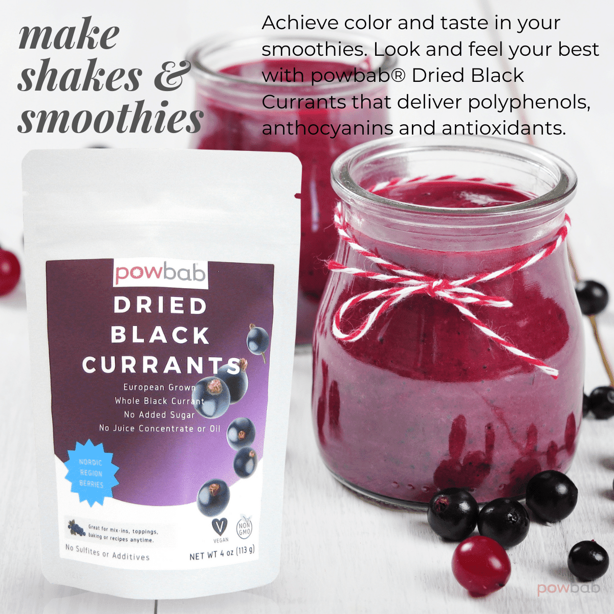 powbab Dried Black Currants - 100% Ribes Nigrum Berries, Unsweetened (4 oz)