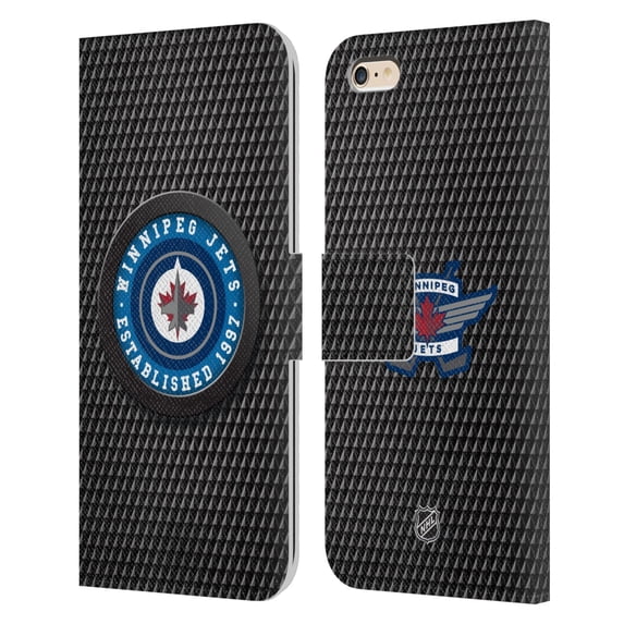 Head Case Designs Officially Licensed NHL Winnipeg Jets Puck Texture Leather Book Wallet Case Cover Compatible with Apple iPhone 6 Plus / iPhone 6s Plus