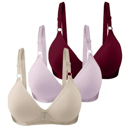 Puawkoer 3Pc Women s Solid Color Womens Bras Underwire Sexy Cup Gathered Breathable Strapless Front Buckle Lift Bra Side Fold Adjustable Shoulder Strap Large Bra Underwea
