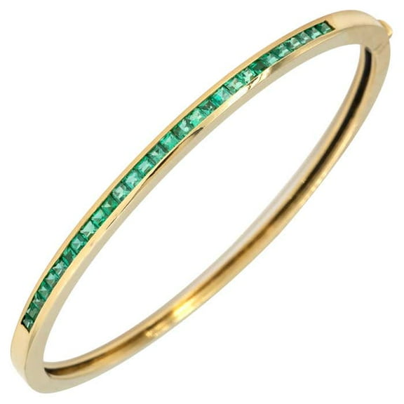 Emerald Hinged Bangle Bracelet 3mm Square emerald 18 Kt Yellow Gold plated Sterling Silver bangle