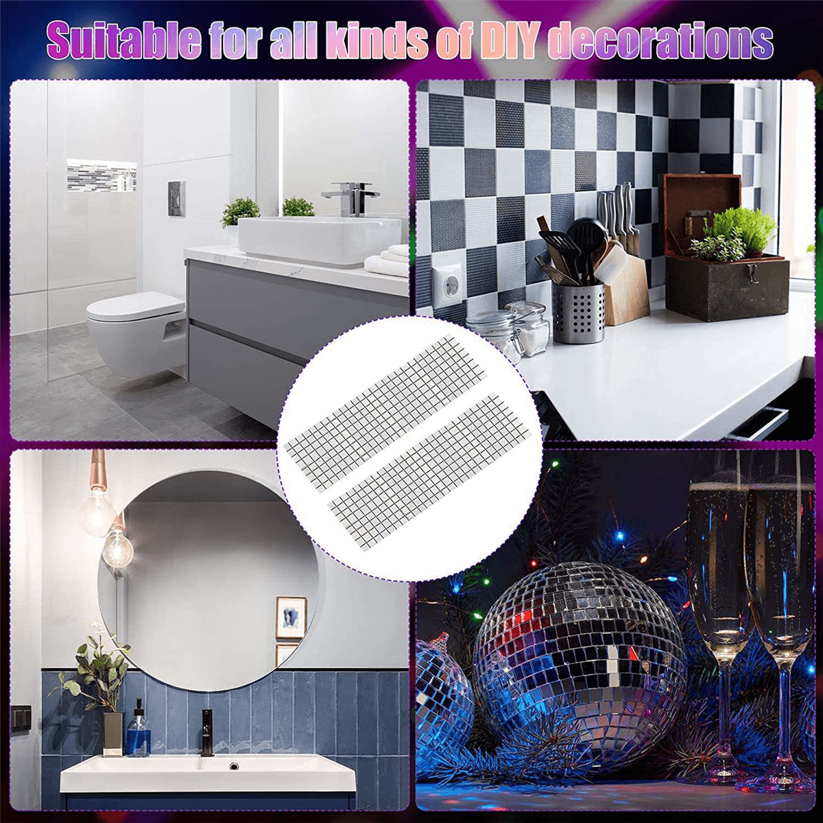24000 Pcs Self Adhesive Mosaic Tiles Small Mirror Mosaics Tiles Square Mirror Mosaic Stickers for Craft Decoration,24000 x Mosaic Tiles,Silver