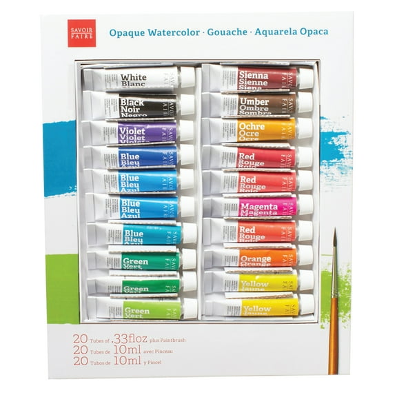 Savoir-Faire Opaque Watercolor Gouache Set, 20-Colors