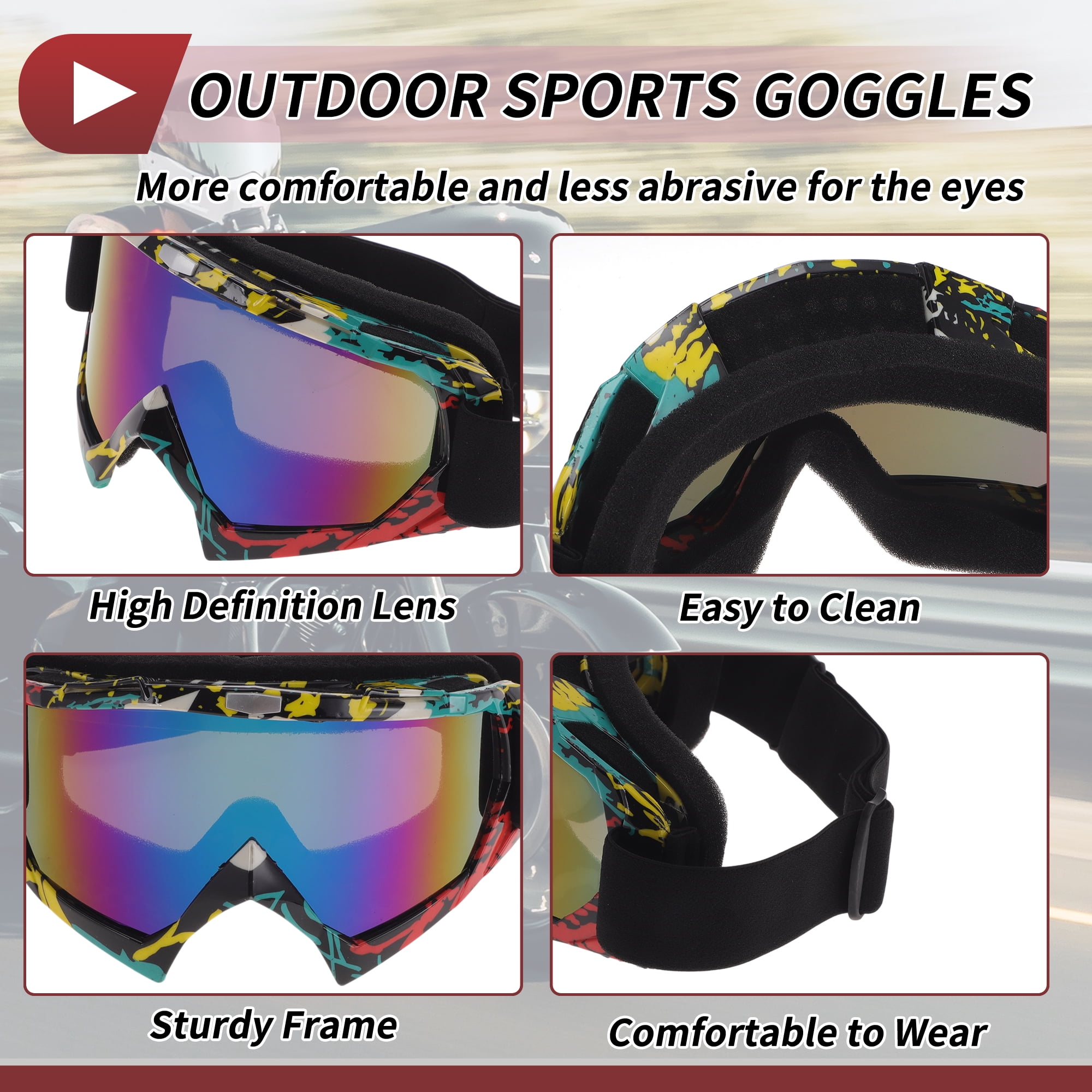 Unique Bargains Motorcycle Riding Goggles PC TPU Cycling Sunglasses Blue Yellow Lens White Colorful Frame