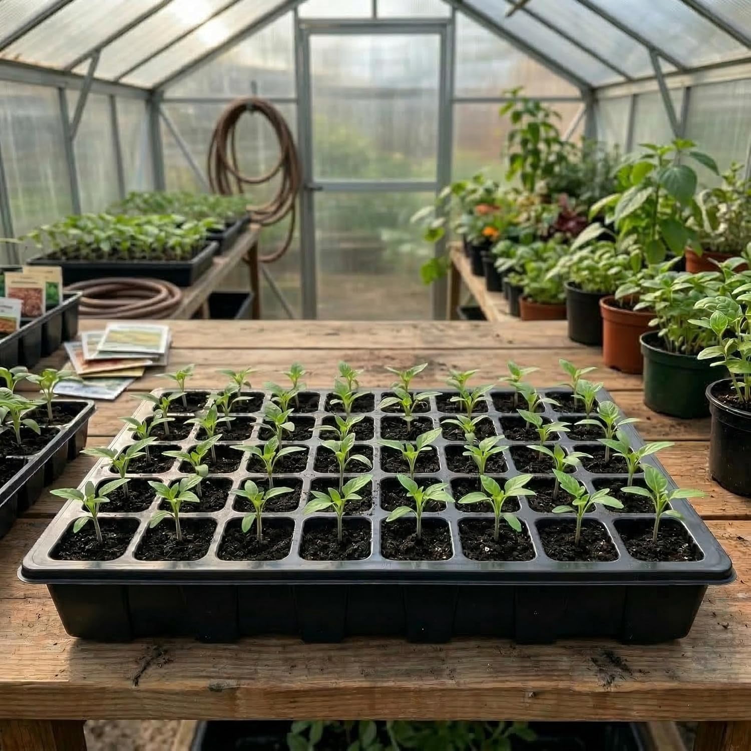 10-Pack Seed Starter Kits, Reusable Plant Germination Trays with Total 150-Cell, Seed Starter Tray with Humidity Vented Domes and Bases for Starting Vegetable Flower Herb Seeds 15" x 9"