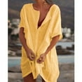 thumbnail image 1 of JUNWELL 2024 Robe de Plage en Coton et Lin pour Femmes, Unie, Décontractée, Midi, Douce, Ample, Tunique, Robe Chemise, P-5TG, 1 of 7