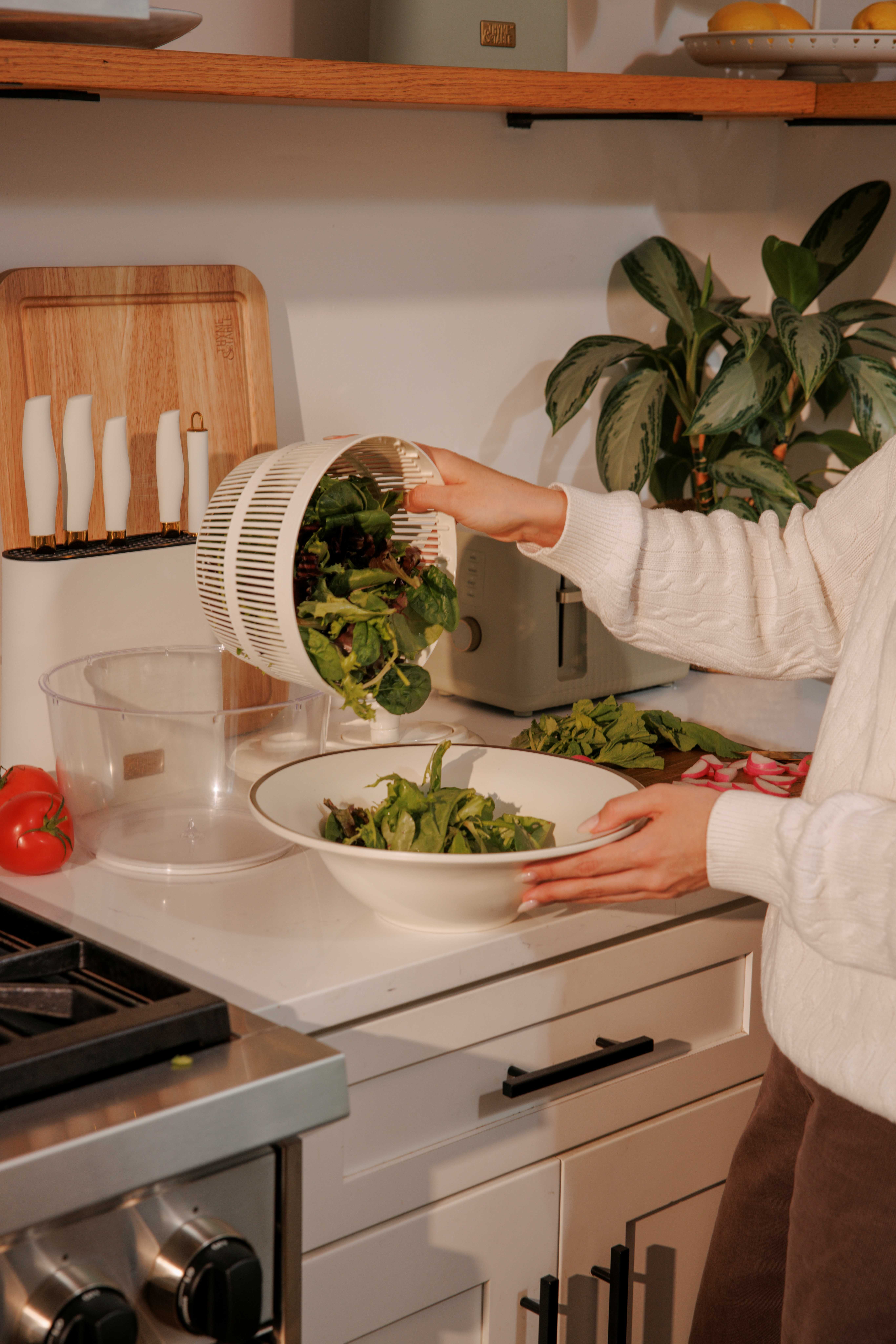 Thyme & Table Salad Spinner, Cream