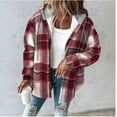 thumbnail image 3 of Aricy Women's Casual Plaid Hooded Jackets Shacket Flannel Drawstring Long Sleeve Plaid Jacket Button Down Coats Shirt Warm Hoodie Blouse fall Tops with Pocket, 3 of 5