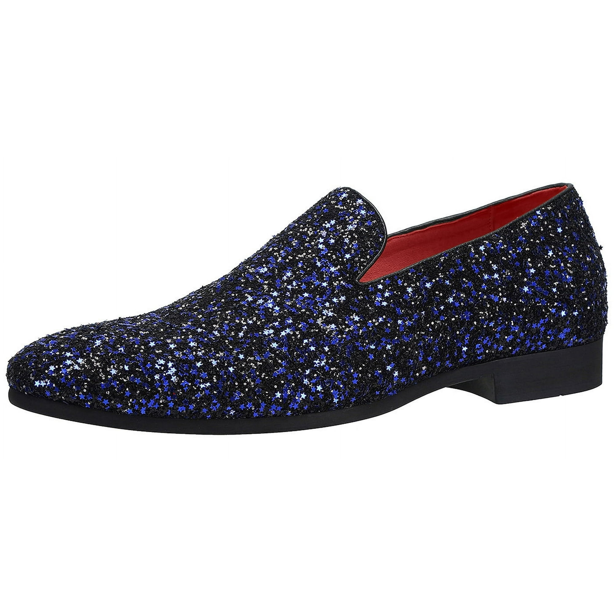 Santimon Mens Dress Shoes Paillette Loafers Metallic Slip On Casual Business Shoes Blue US 9