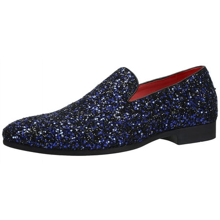 Santimon Mens Dress Shoes Paillette Loafers Metallic Slip-On Casual Business Shoes Blue 10 US