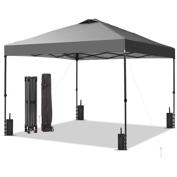 Outdoor Basic 12x12 Pop Up Canopy, One Push Set Up with Central Lock, Patio Canopy with Wheeled Bag, Outdoor Fldable Gazebo with Vent Top, Gray