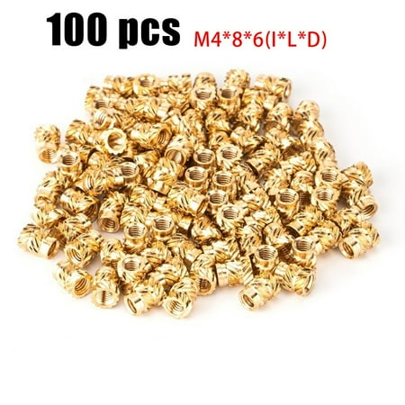 

QXKE 100Pcs Threaded Insert Self-clinching Nut Brass Internal Thread Knurled M4